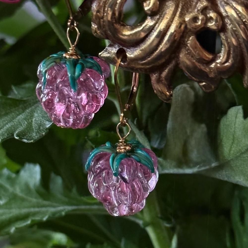 Pink and Green Berry Earrings